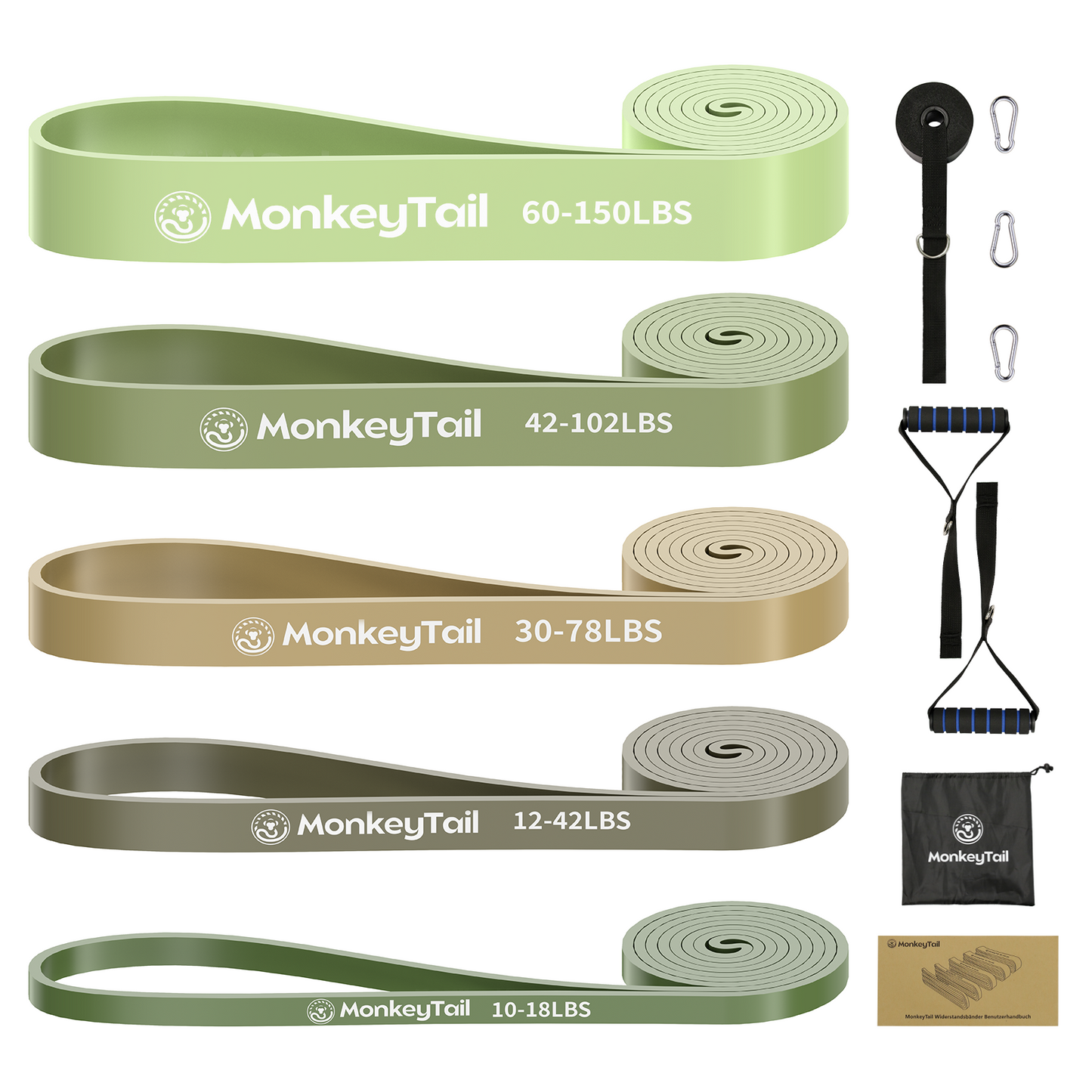 MonkeyTail Widerstandsbandset, 5 Stufen (unterschiedliche Intensitäten)