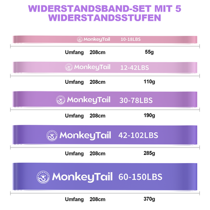 MonkeyTail Widerstandsbandset, 5 Stufen (unterschiedliche Intensitäten)
